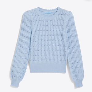 NWT Draper James Light Blue Pointelle wool Puff Sleeve Sweater Small